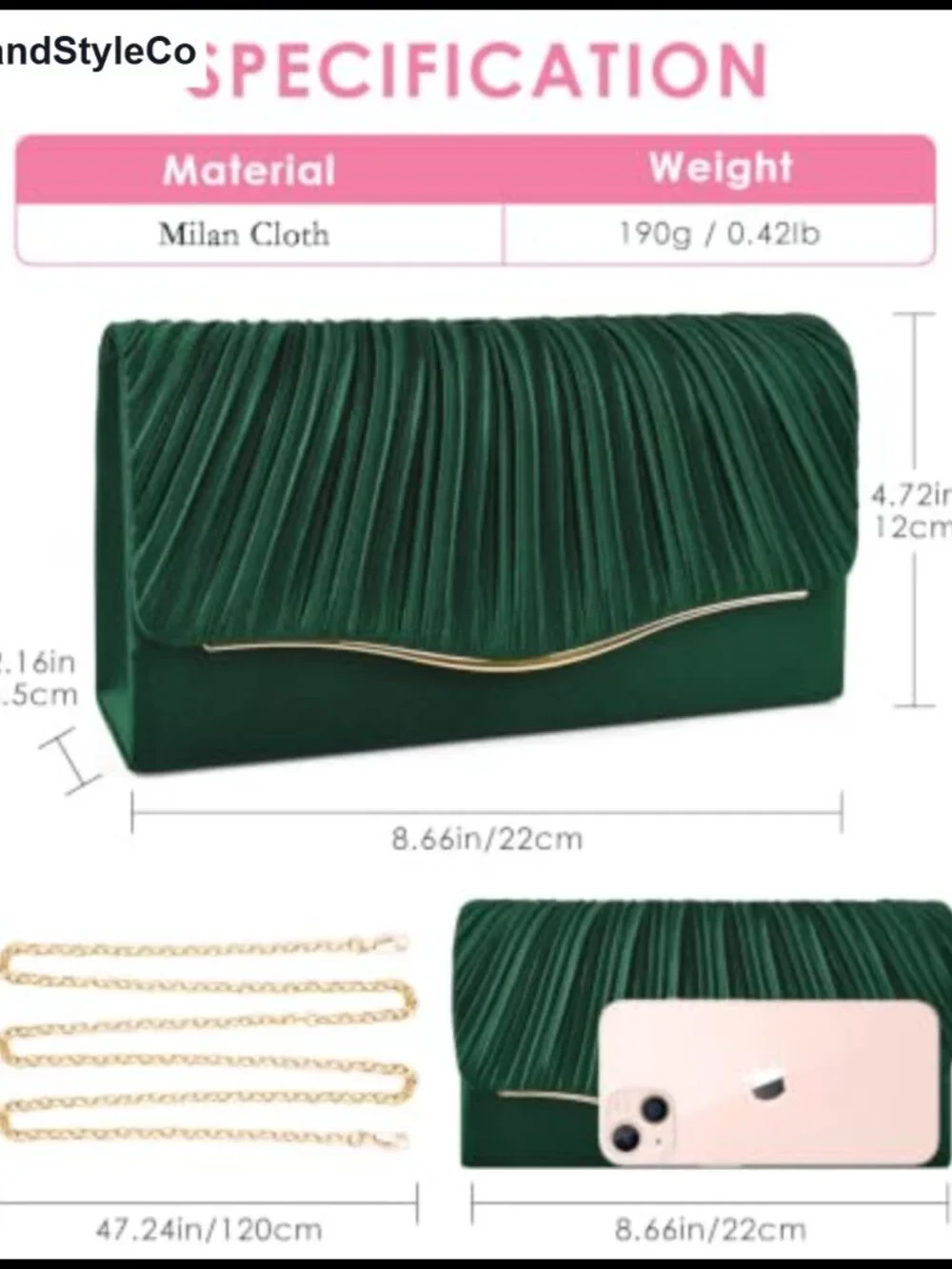 Elegant Evening Clutch Purse for Women Formal Envelope Handbag with Removable